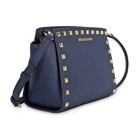 michael kors selma messenger bag navy|Michael Kors Selma Studded Leather Medium Messenger Bag.